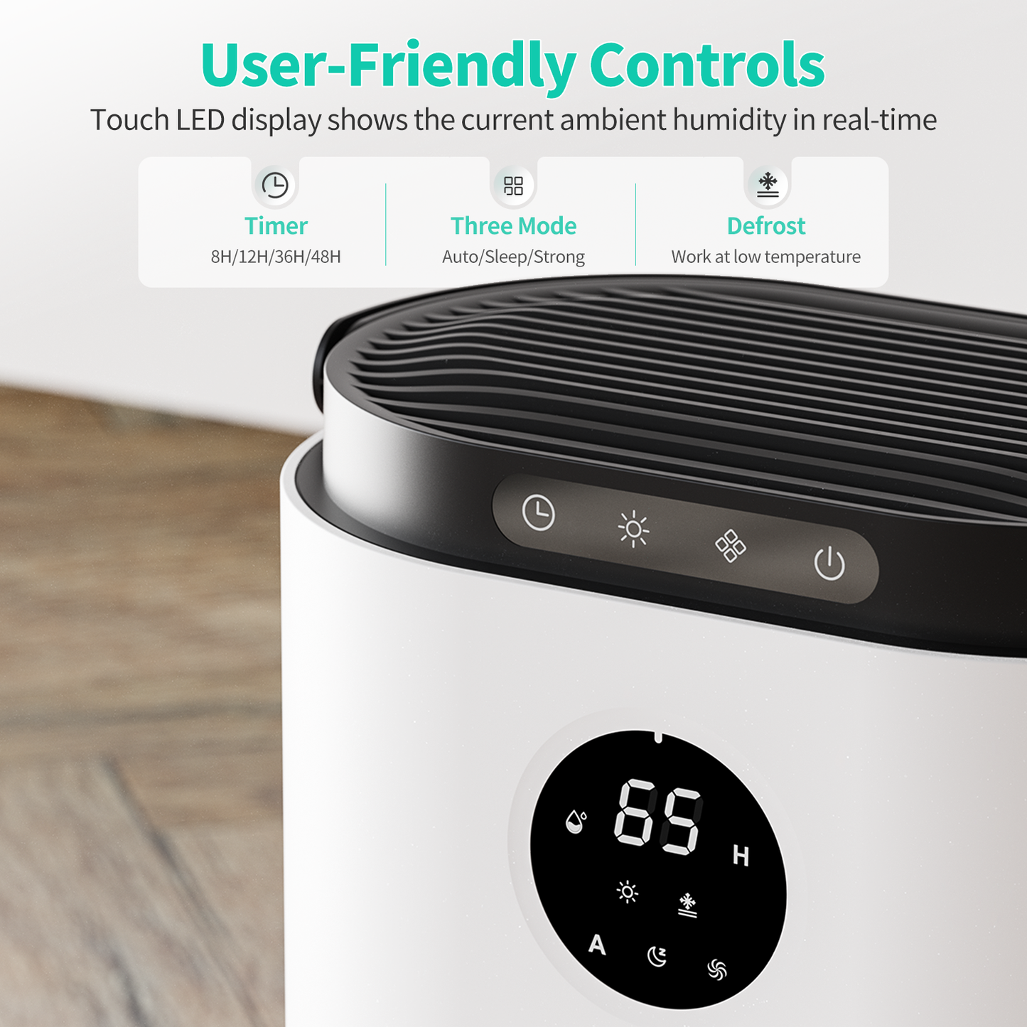 KLOUDIC 78oz 2300ml Dehumidifier for Home up to 480 Sq ft With Humidity Control Portable Ultra Quiet Dehumidifiers
