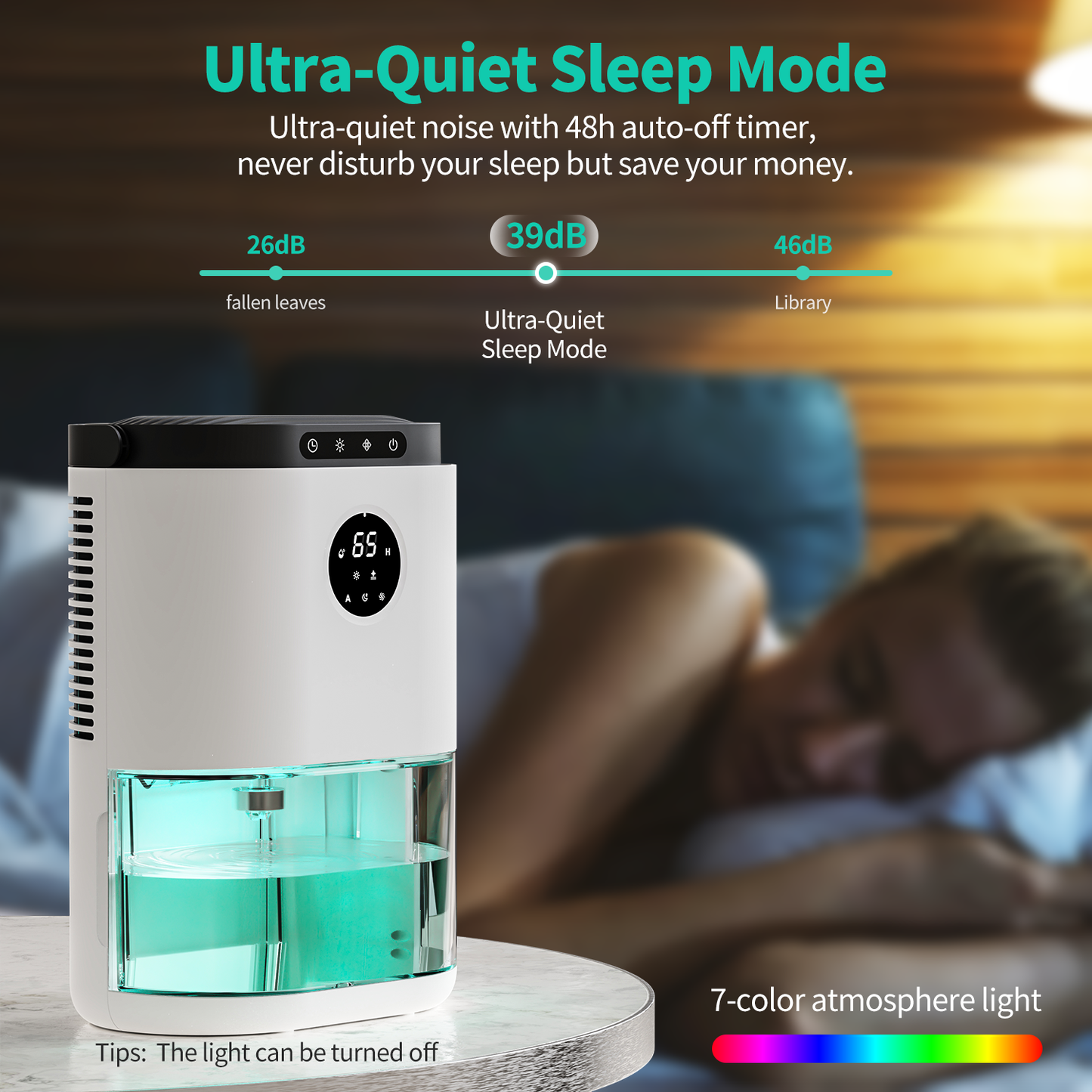 KLOUDIC 78oz 2300ml Dehumidifier for Home up to 480 Sq ft With Humidity Control Portable Ultra Quiet Dehumidifiers