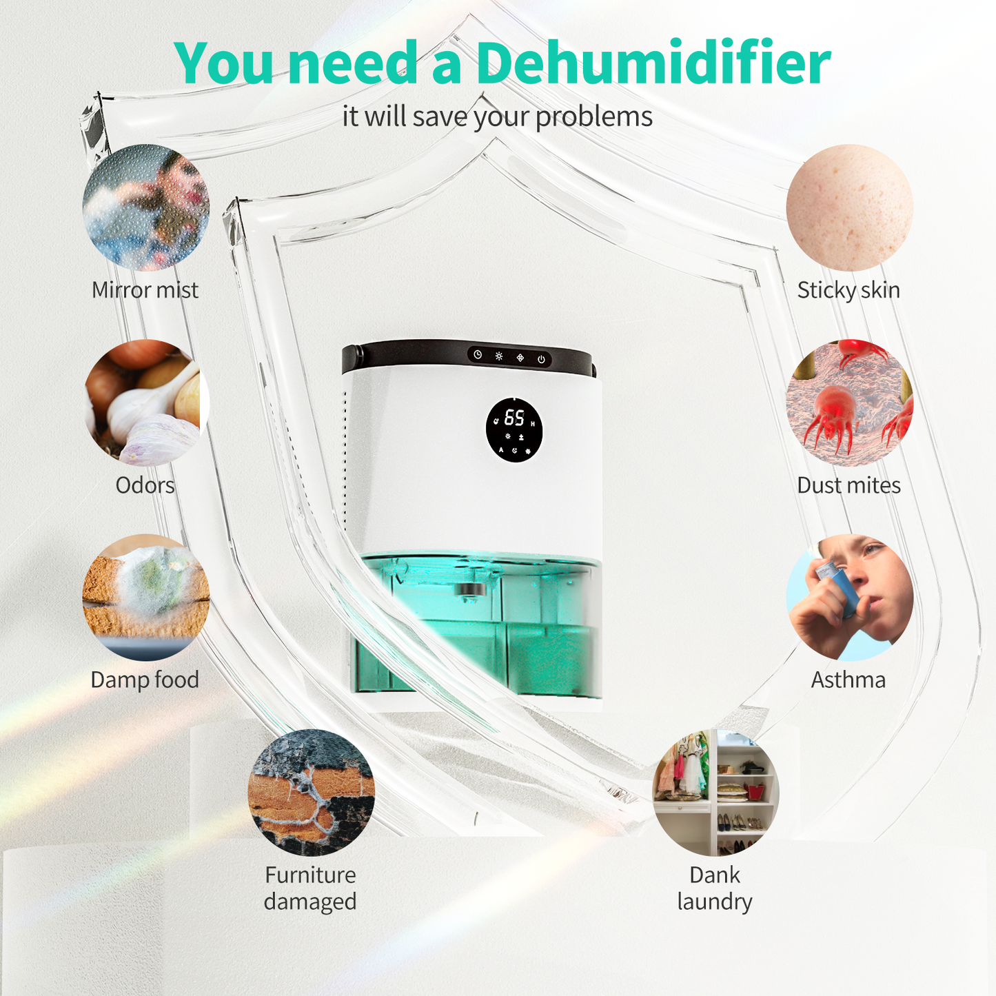 KLOUDIC 78oz 2300ml Dehumidifier for Home up to 480 Sq ft With Humidity Control Portable Ultra Quiet Dehumidifiers