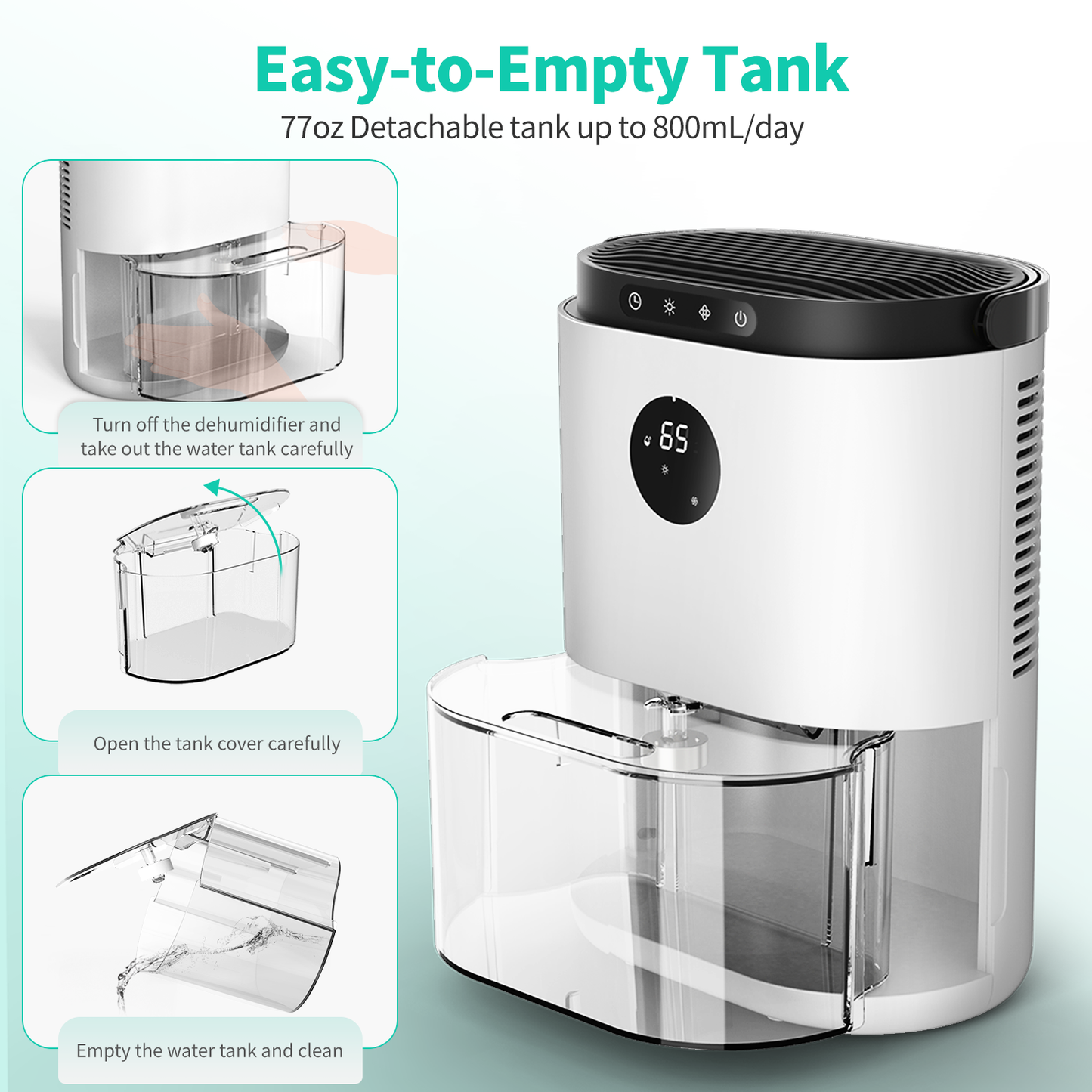 KLOUDIC 78oz 2300ml Dehumidifier for Home up to 480 Sq ft With Humidity Control Portable Ultra Quiet Dehumidifiers