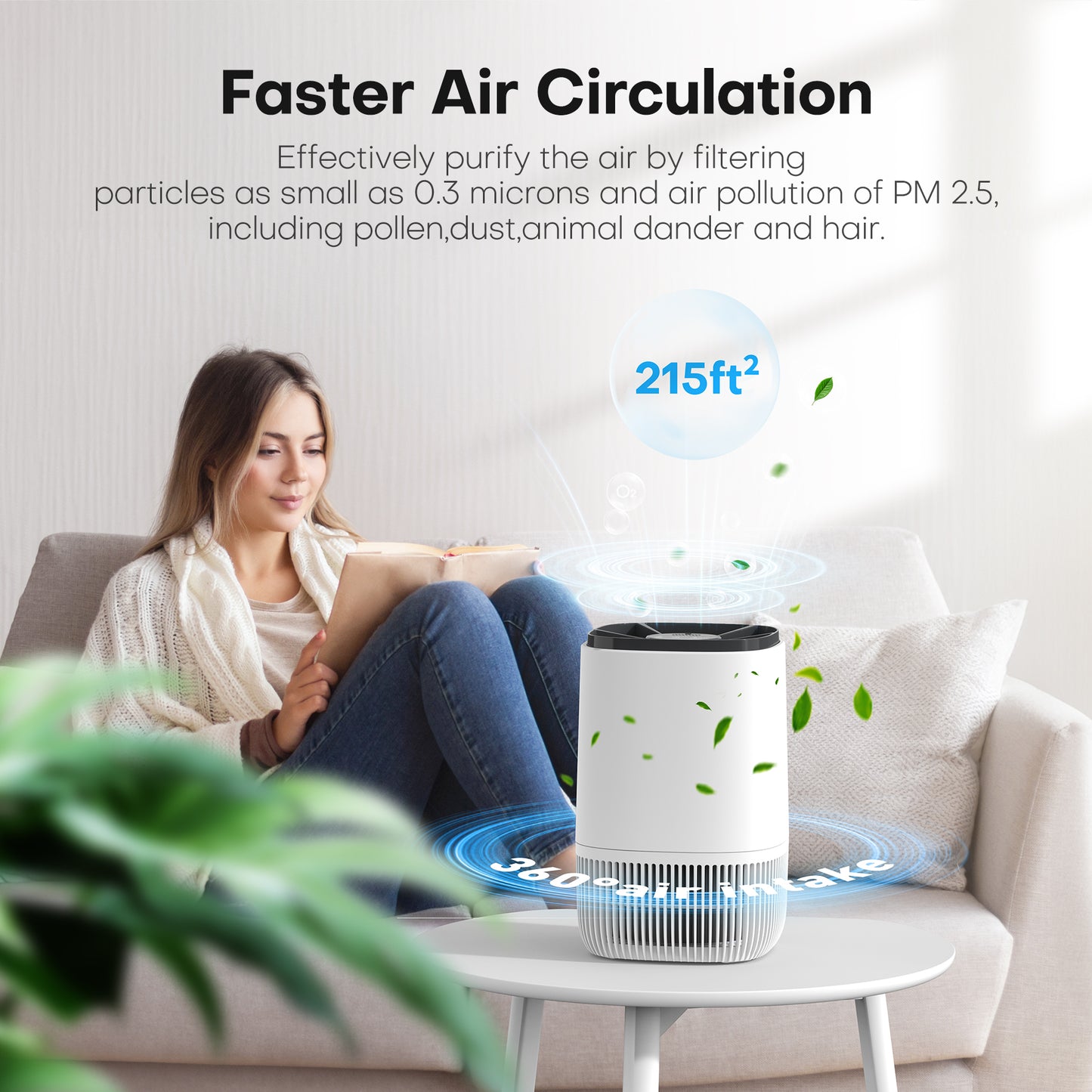 KLOUDIC Air Purifier for Home Bedroom, Hepa 3-in-1 Filter Cleaner with Aromatherapy Function for Better Sleep, Smoke, Pet Dander, Odor, Dust, Office, White