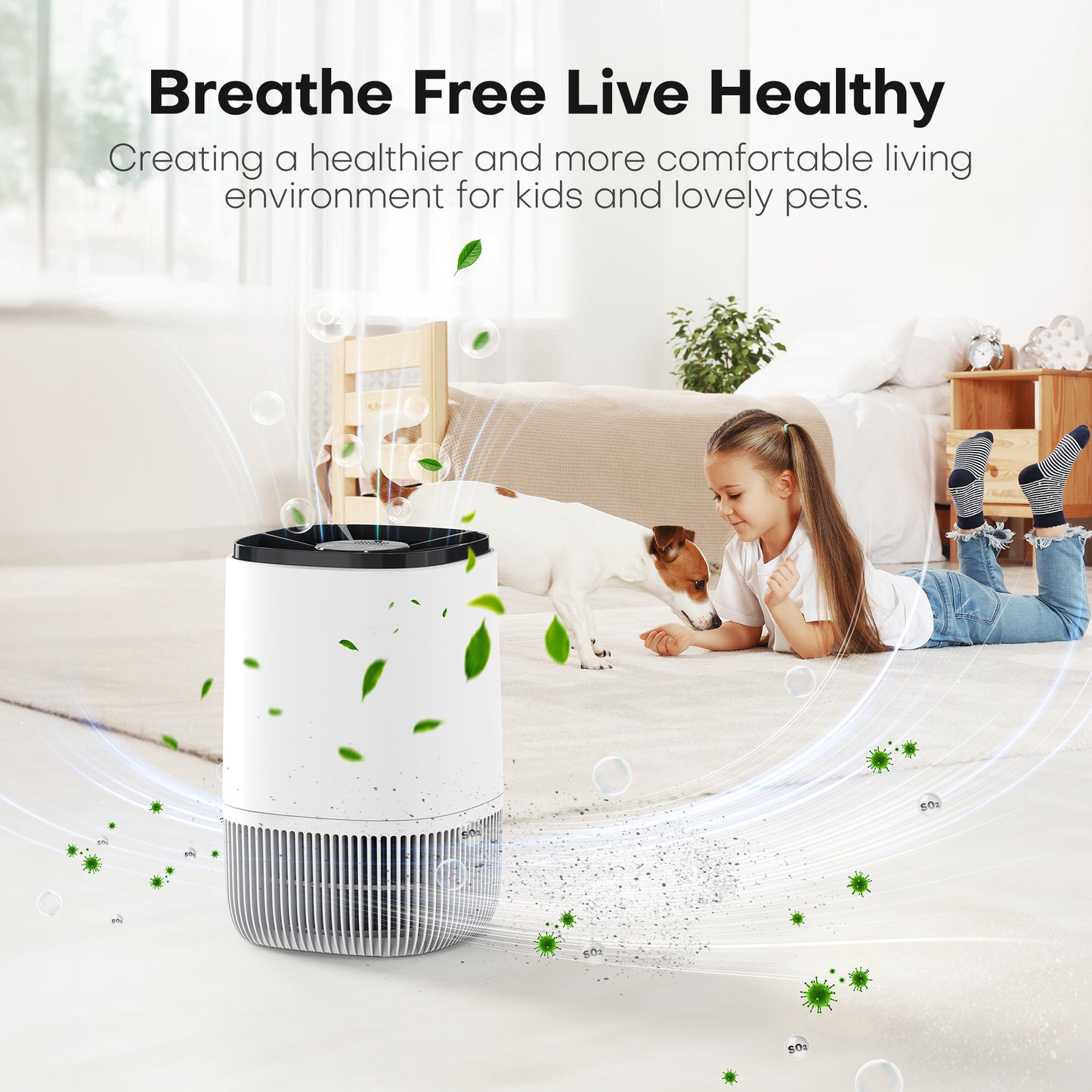 KLOUDIC Air Purifier for Home Bedroom, Hepa 3-in-1 Filter Cleaner with Aromatherapy Function for Better Sleep, Smoke, Pet Dander, Odor, Dust, Office, White