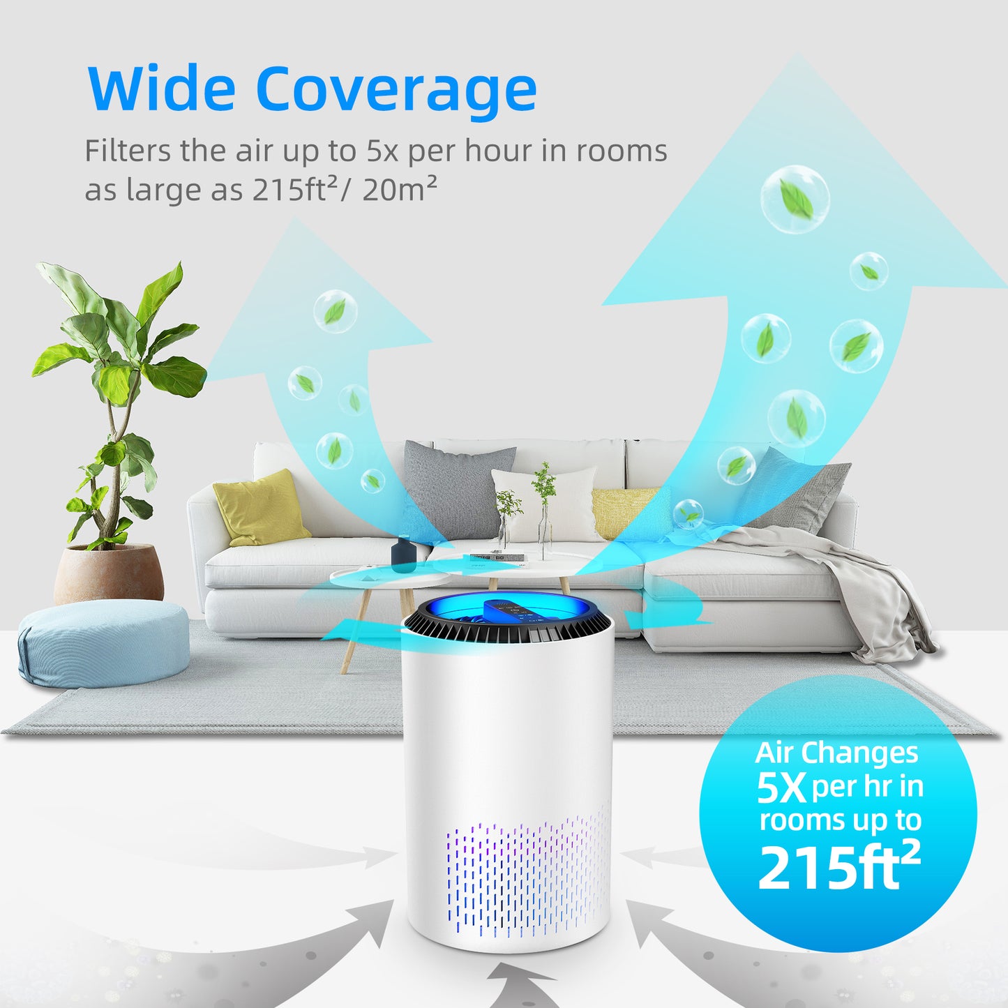 Kloudic Portable Air Purifier with UV Light - White