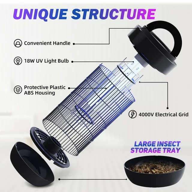KLOUDIC Waterproof 4000V Detachable Electric Mosquito Killer Bug Zapper Electronic Insect Fly Trap for Outdoor and Indoor