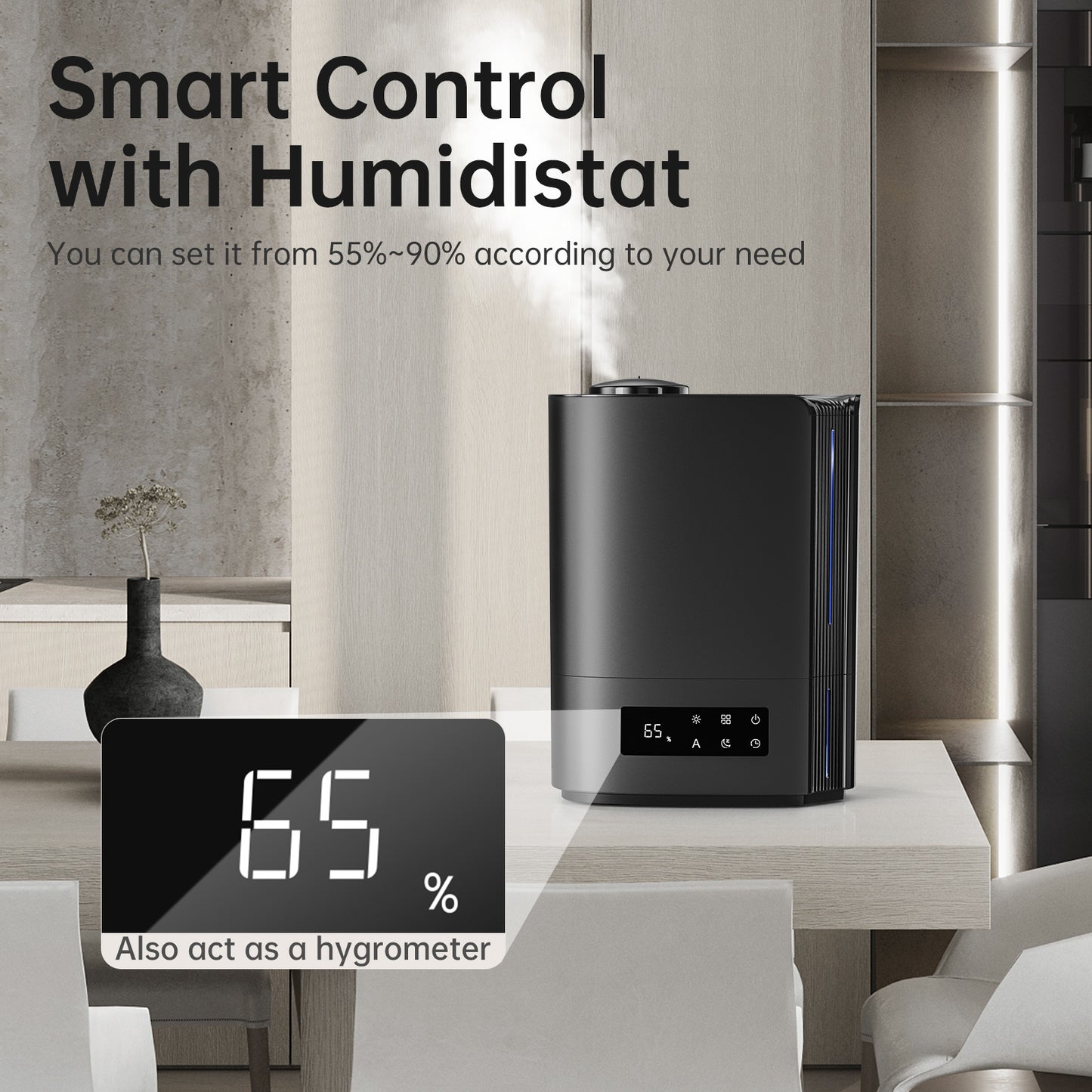 KLOUDIC Top-Fill 6L Cool Mist Large Humidifier for Home Air Vaporizer with Humidistat and Timer