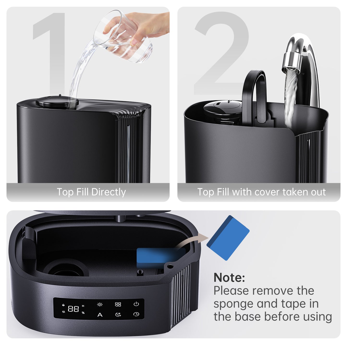 KLOUDIC Top-Fill 6L Cool Mist Large Humidifier for Home Air Vaporizer with Humidistat and Timer