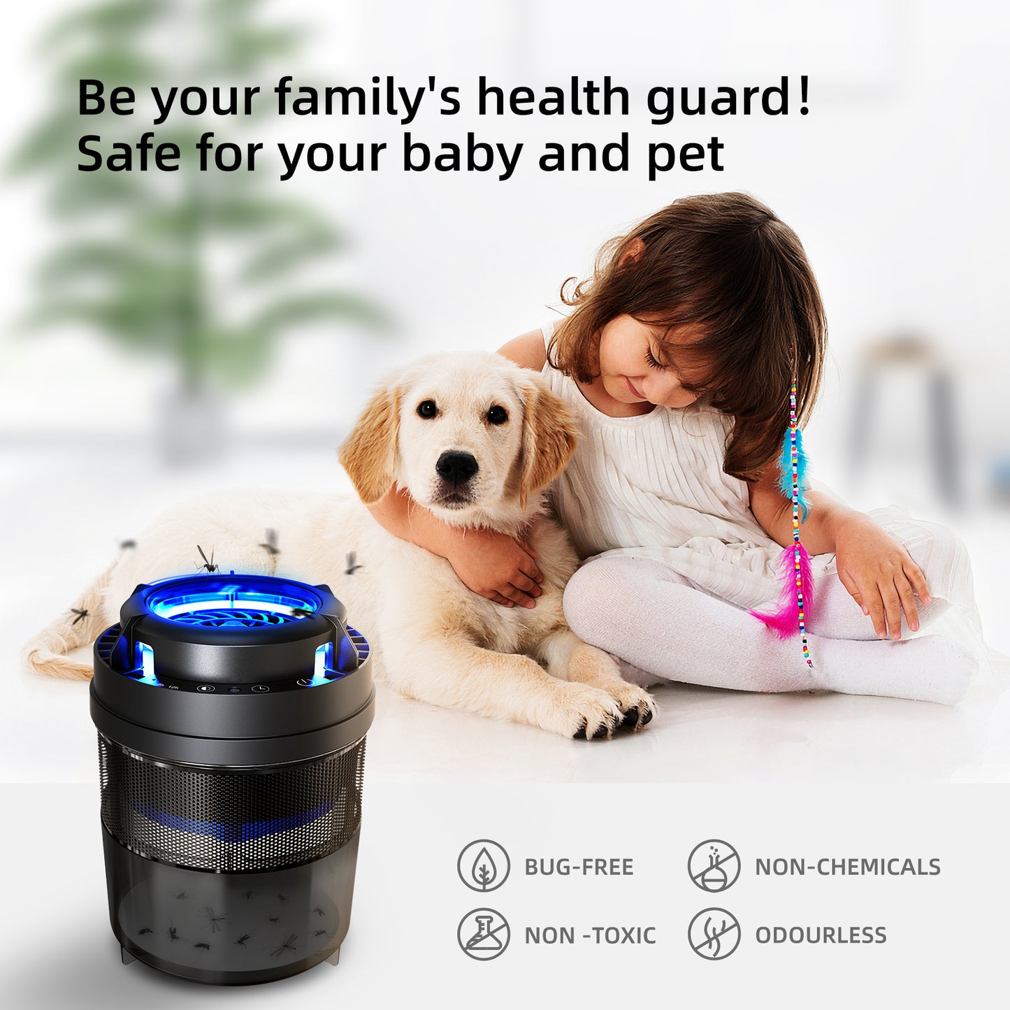 KLOUDIC Bug Zapper, Insect Trap indoor ,Electric Mosquito Killer, USB Powered Non-Toxic Pest Control for Home ,Capming