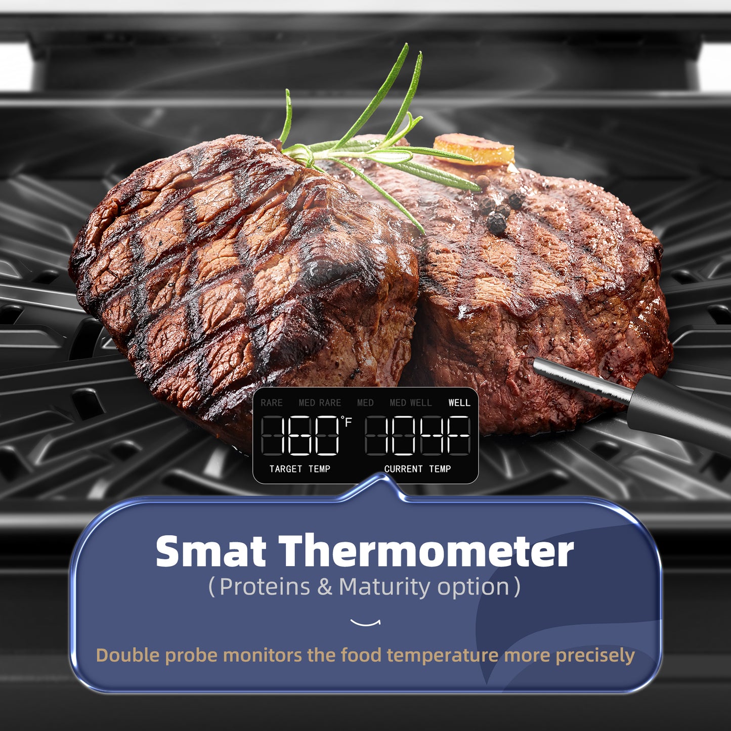 KLOUDIC Smart Indoor Grill & Air Fryer Combo, Smokeless Electric Countertop Griddle, with Removable Non-Stick 1700W, Black
