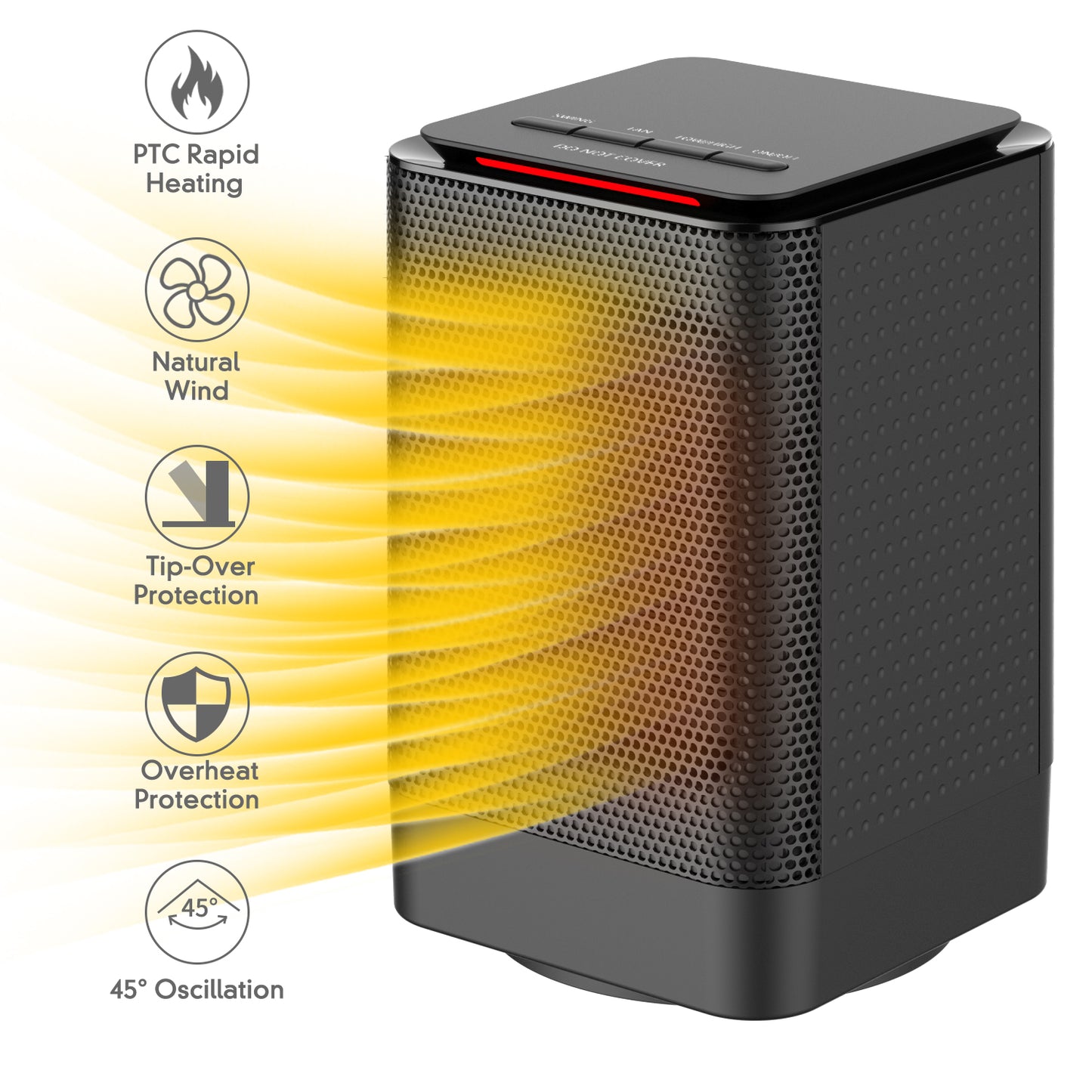 KLOUDIC 950W Portable Ceramic Heater with 45° Oscillation, Black