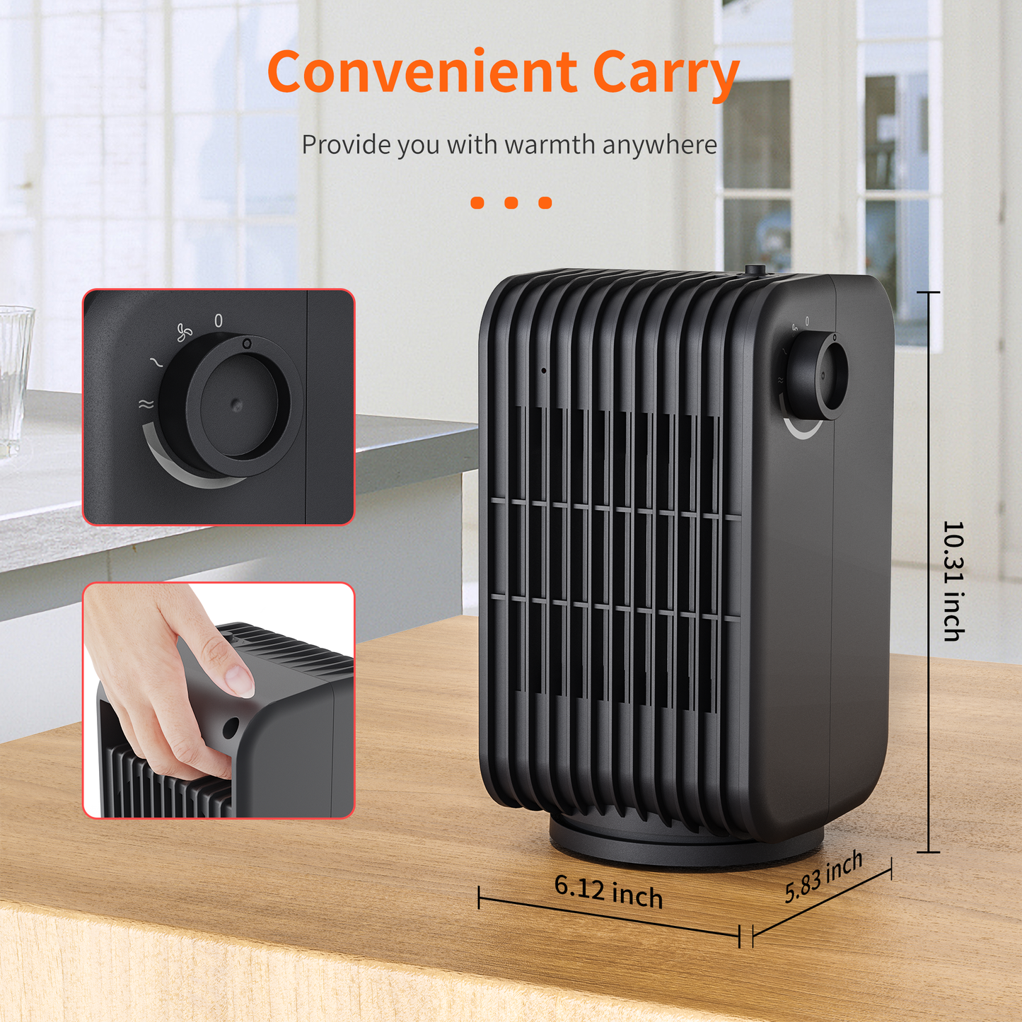 Kloudic Space Heater Electric Heater with 3 Modes, 1500W Small Desk Heater for Indoor Bedroom Office Use
