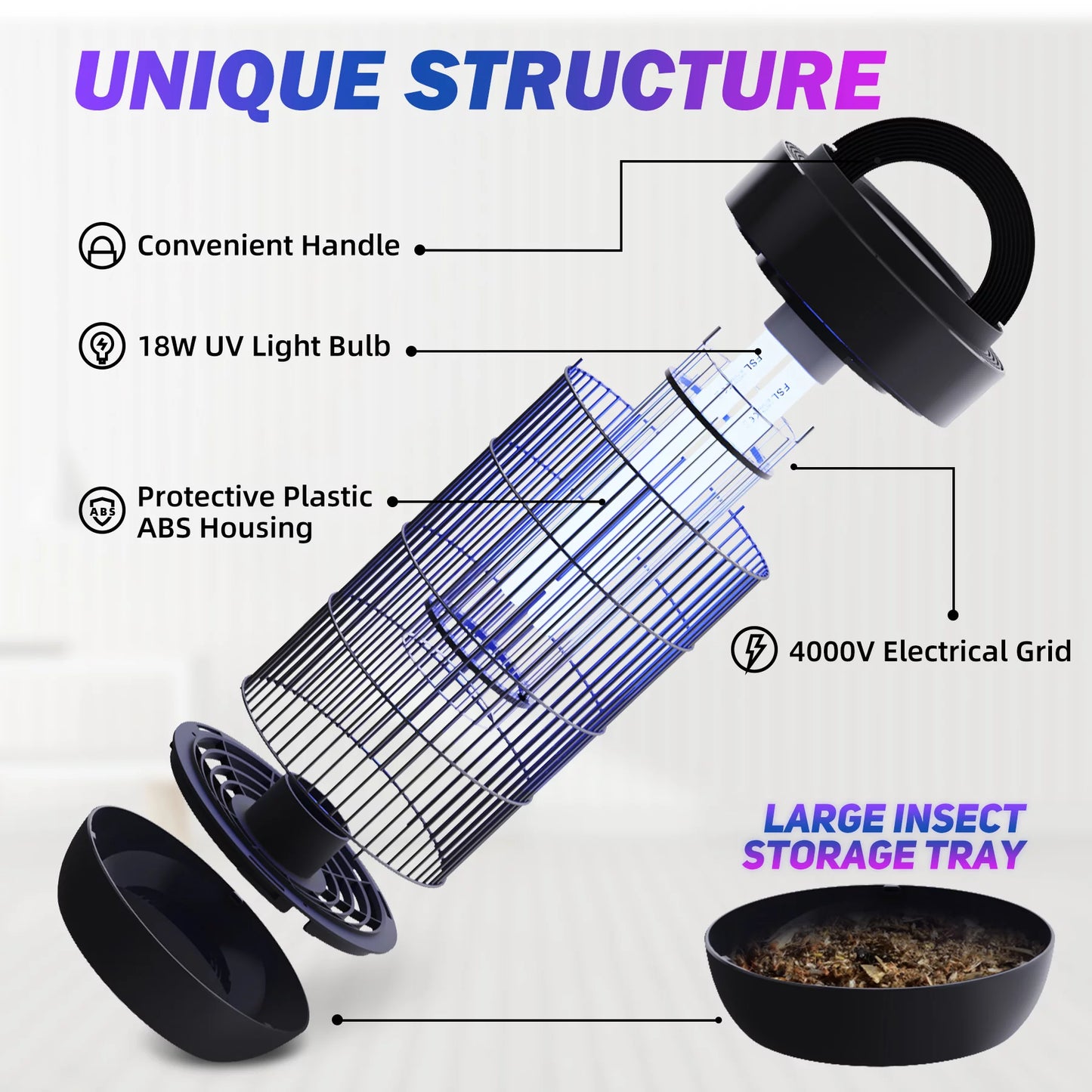 KLOUDIC Waterproof 4000V Mosquito Killer Electronic Insect Fly Trap Bug Zapper with Extra Bulb for Outdoor and Indoor
