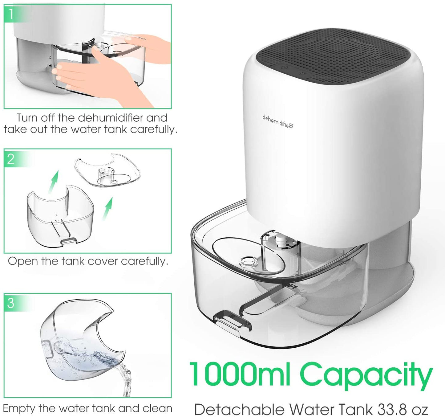 Kloudi Dehumidifier 1000ml Small Dehumidifier Mini Electric Dehumidifier, Air Cleaner, Portable and Compact Ultra Quiet for Home, basements, Bedroom, Bathroom, Garage, Wardrobe, RV