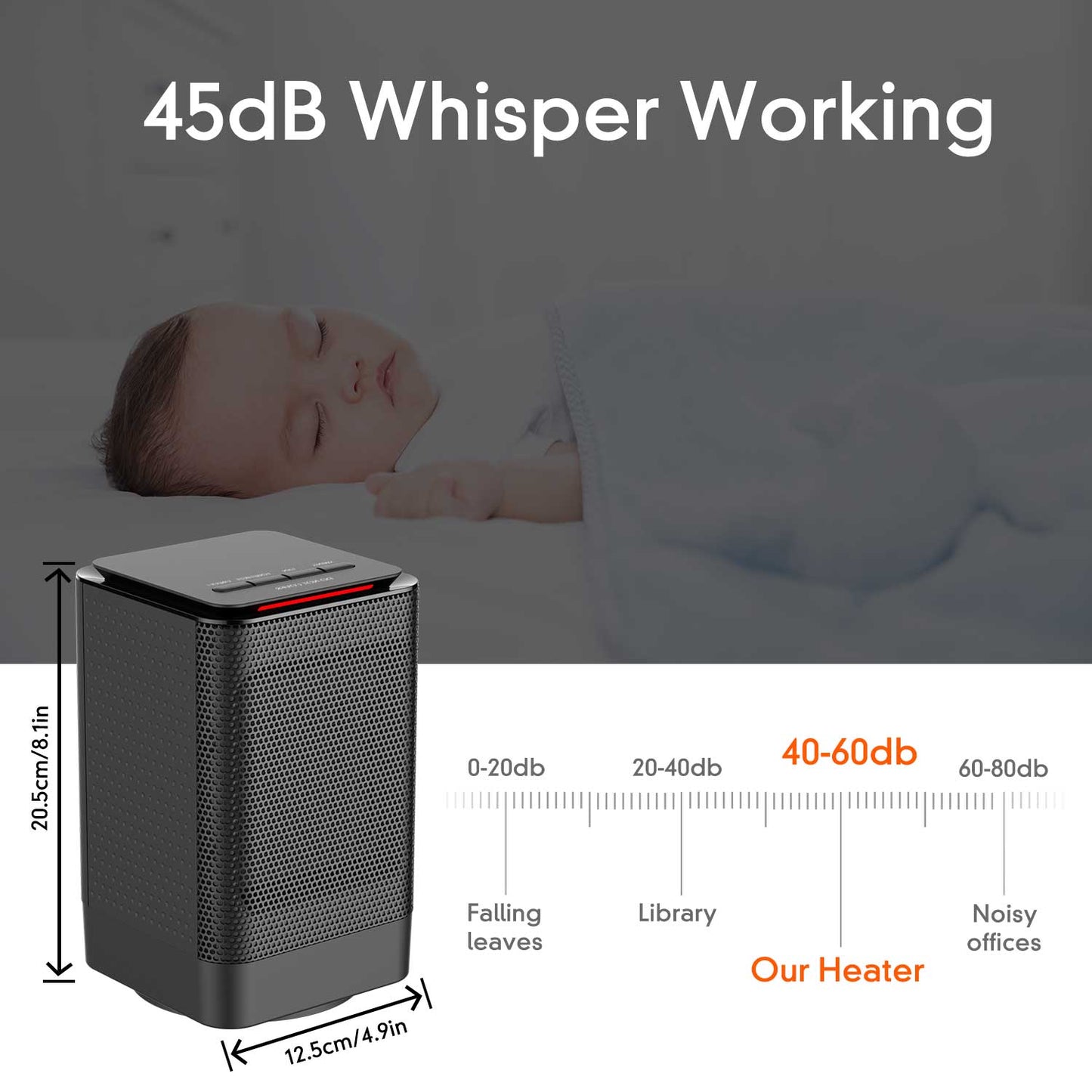 KLOUDIC 950W Portable Ceramic Heater with 45° Oscillation, Black