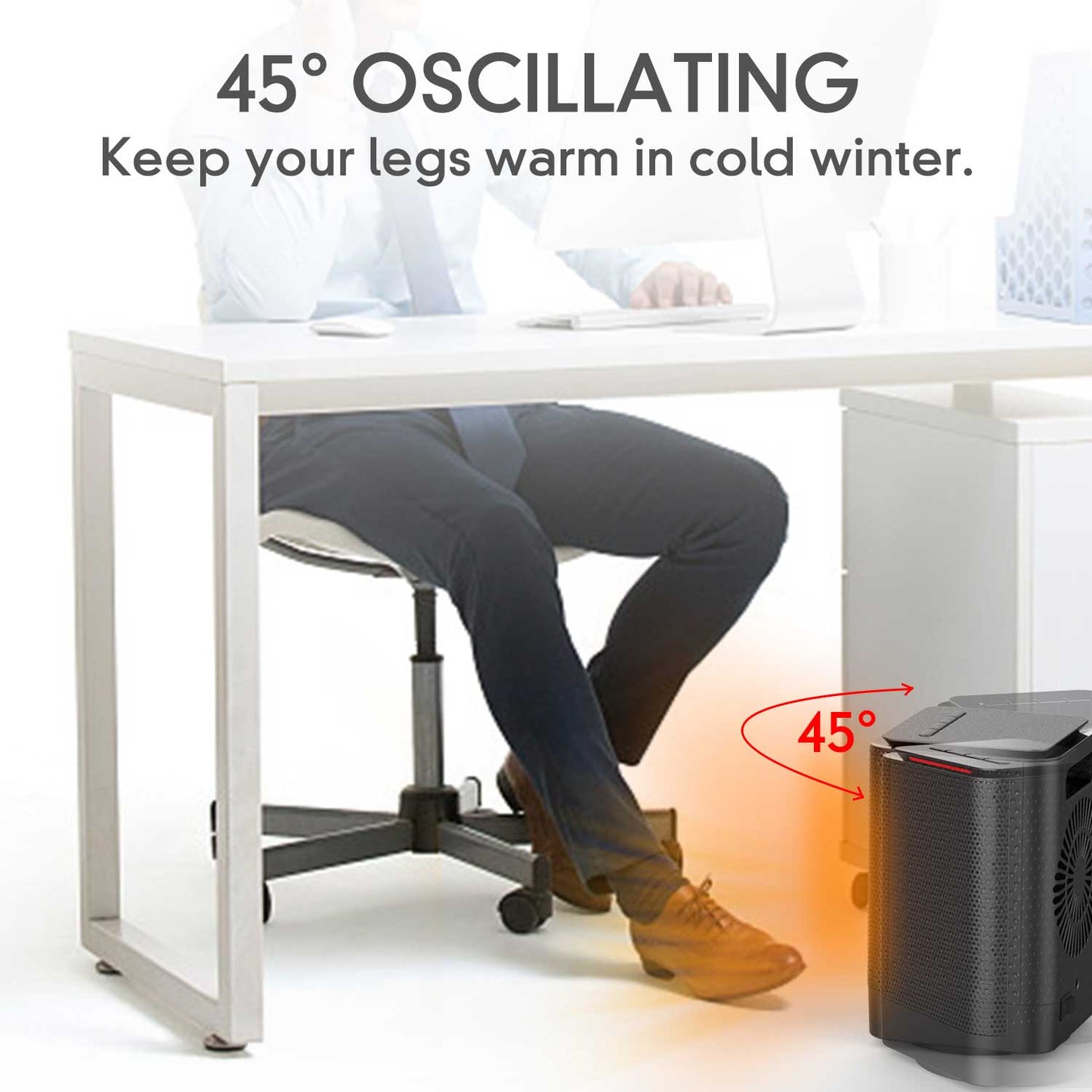 KLOUDIC 950W Portable Ceramic Heater with 45° Oscillation, Black