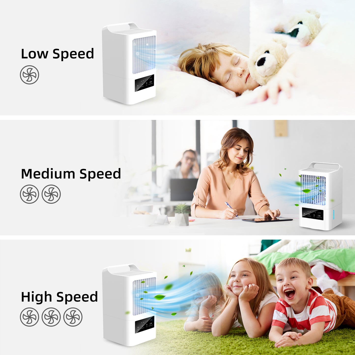 KLOUDIC Portable Air Conditioners, Personal Evaporative Air Cooler, Small Fan, 120°Oscillating Mist Humidifier for room, Office, Bedroom