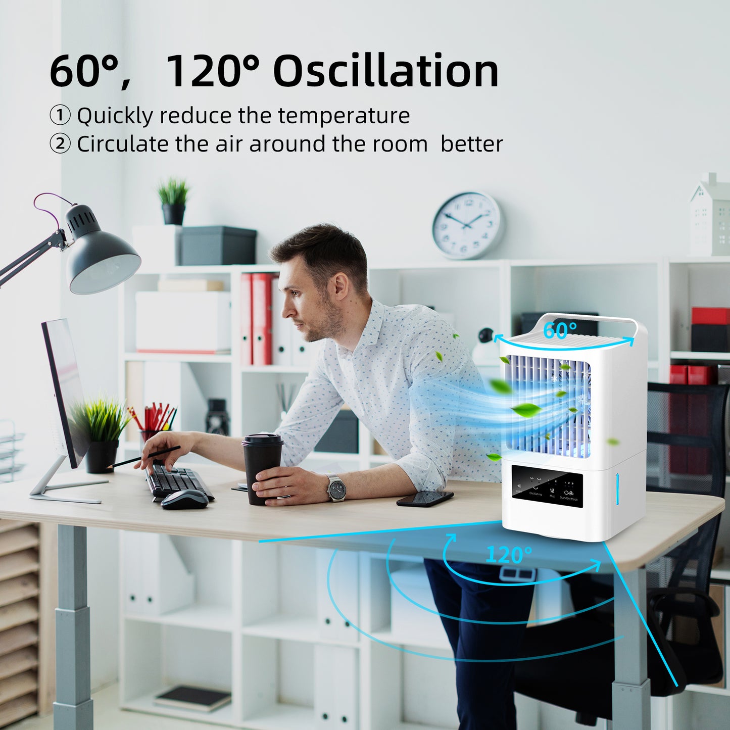 KLOUDIC Portable Air Conditioners, Personal Evaporative Air Cooler, Small Fan, 120°Oscillating Mist Humidifier for room, Office, Bedroom