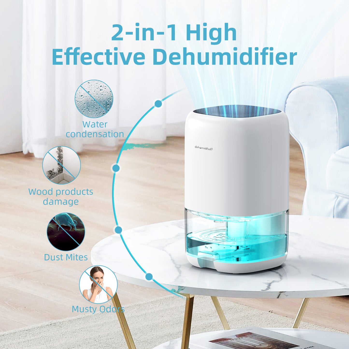 KLOUDIC Dehumidifier,280 sq.ft Dehumidifier for Room,35oz Portable Water Tank,Ultra Quiet with Auto Shut Off