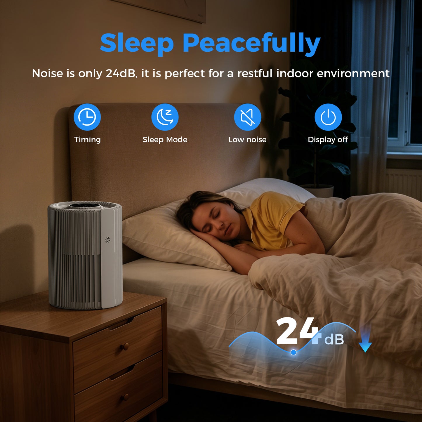 KLOUDIC Air Purifiers for Home with High Efficiency Filter Up to 600 Ft², Real-Time Air Quality (PM2.5) Display, Compact Air Cleaner with 4 Speeds, Timer, White