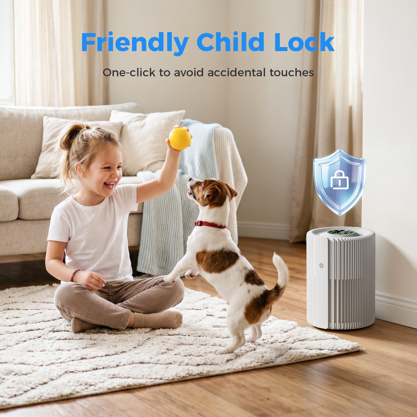 KLOUDIC Air Purifiers for Home with High Efficiency Filter Up to 600 Ft², Real-Time Air Quality (PM2.5) Display, Compact Air Cleaner with 4 Speeds, Timer, White