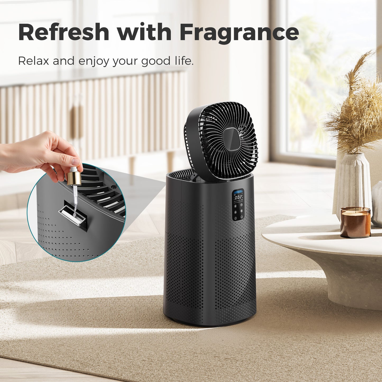 Kloudic Air Purifier Fan for Home, Large Room up to 2500 Sq.Ft, Smart WiFi Control, HEPA Filter System, Pre-Washable Filter, Oscillating Function, Black