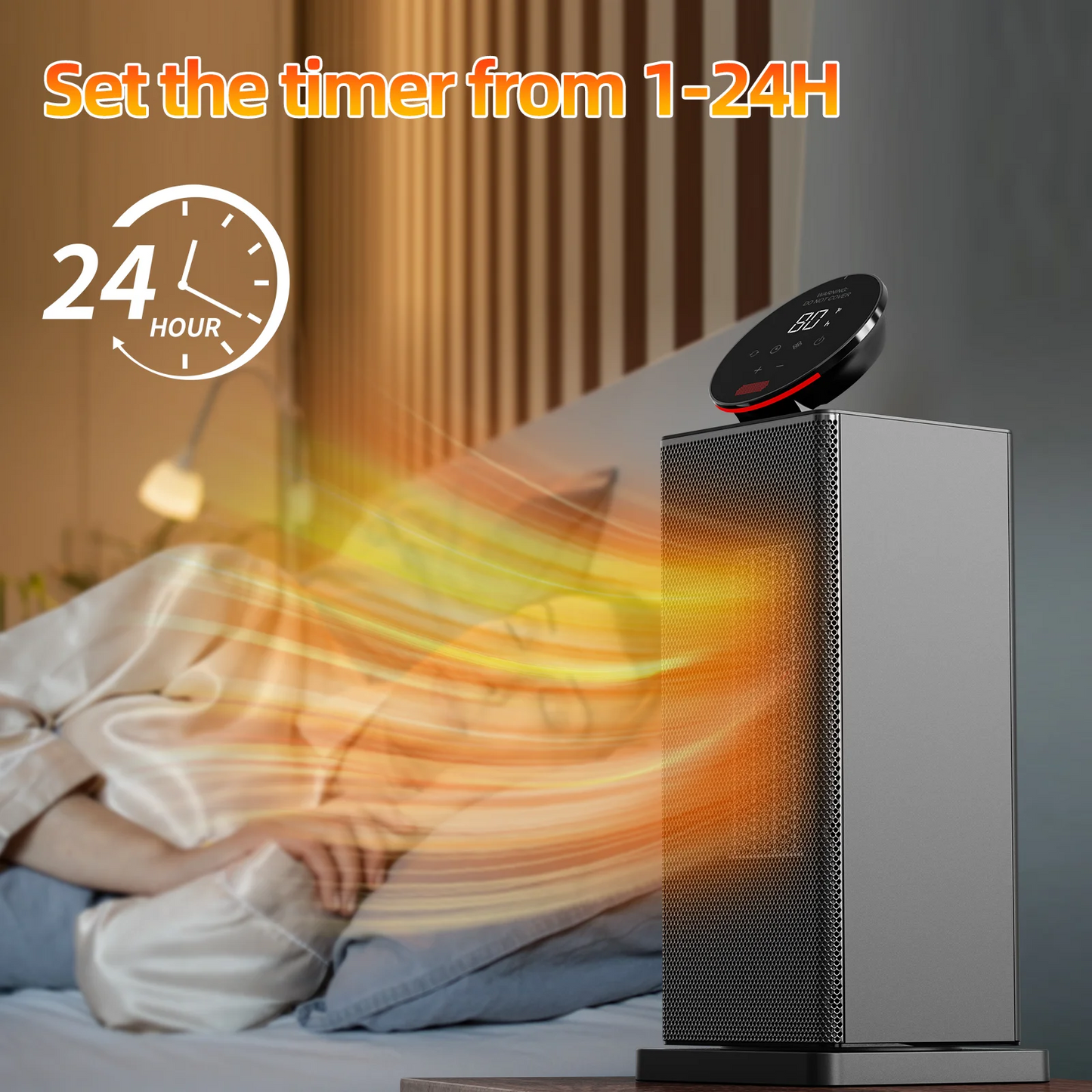 Kloudi 1500W PTC Ceramic Space Heater with LED Display and Remote Control Black