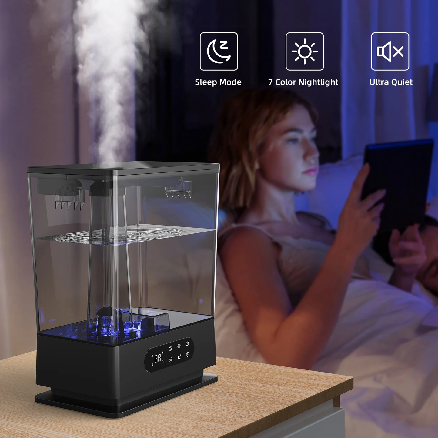 KLOUDIC 6.5L Large Top-fill Humidifier Cool Mist Humidifiers for Home, Bedroom with Customized Humidity for Sleep and Plants, Black