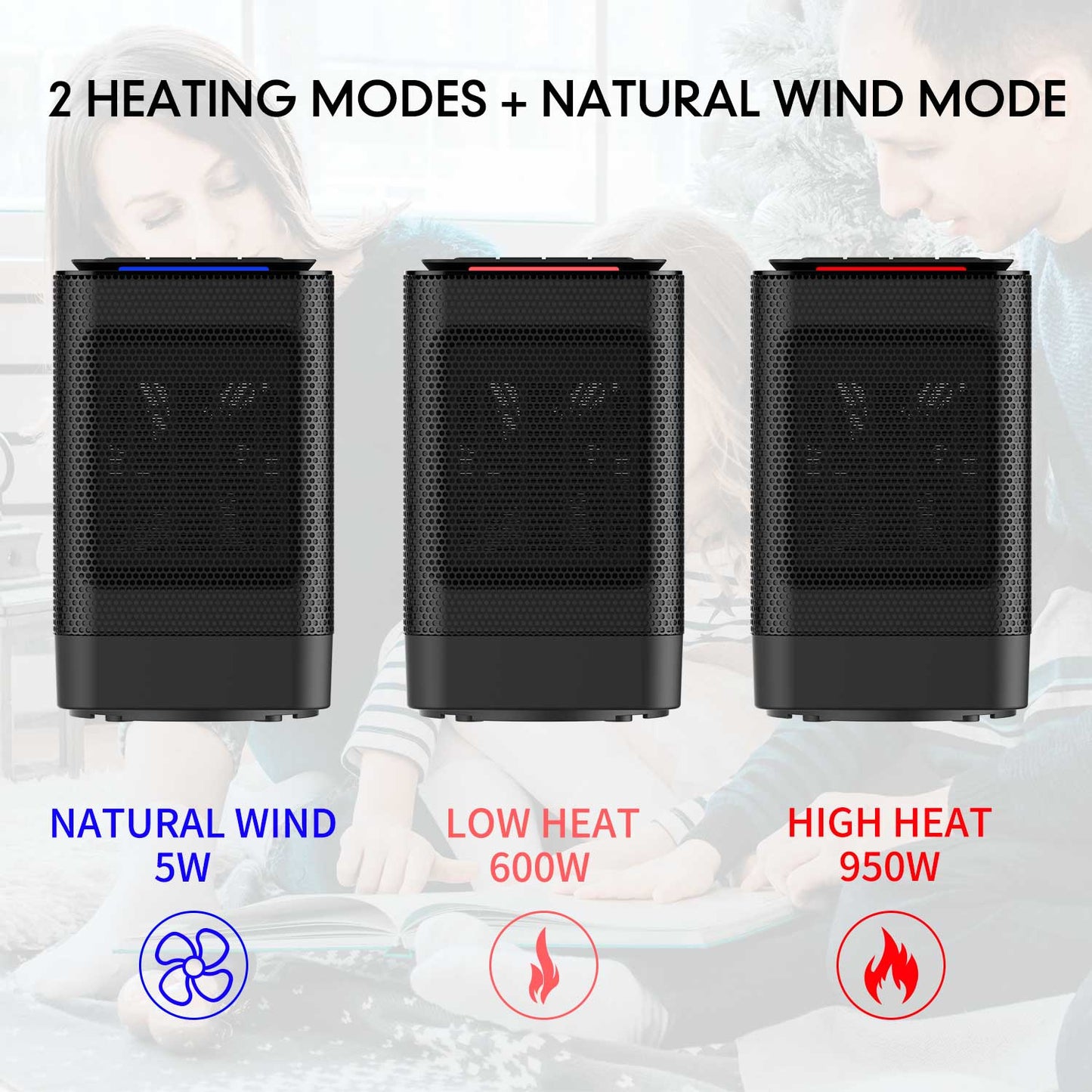KLOUDIC 950W Portable Ceramic Heater with 45° Oscillation, Black