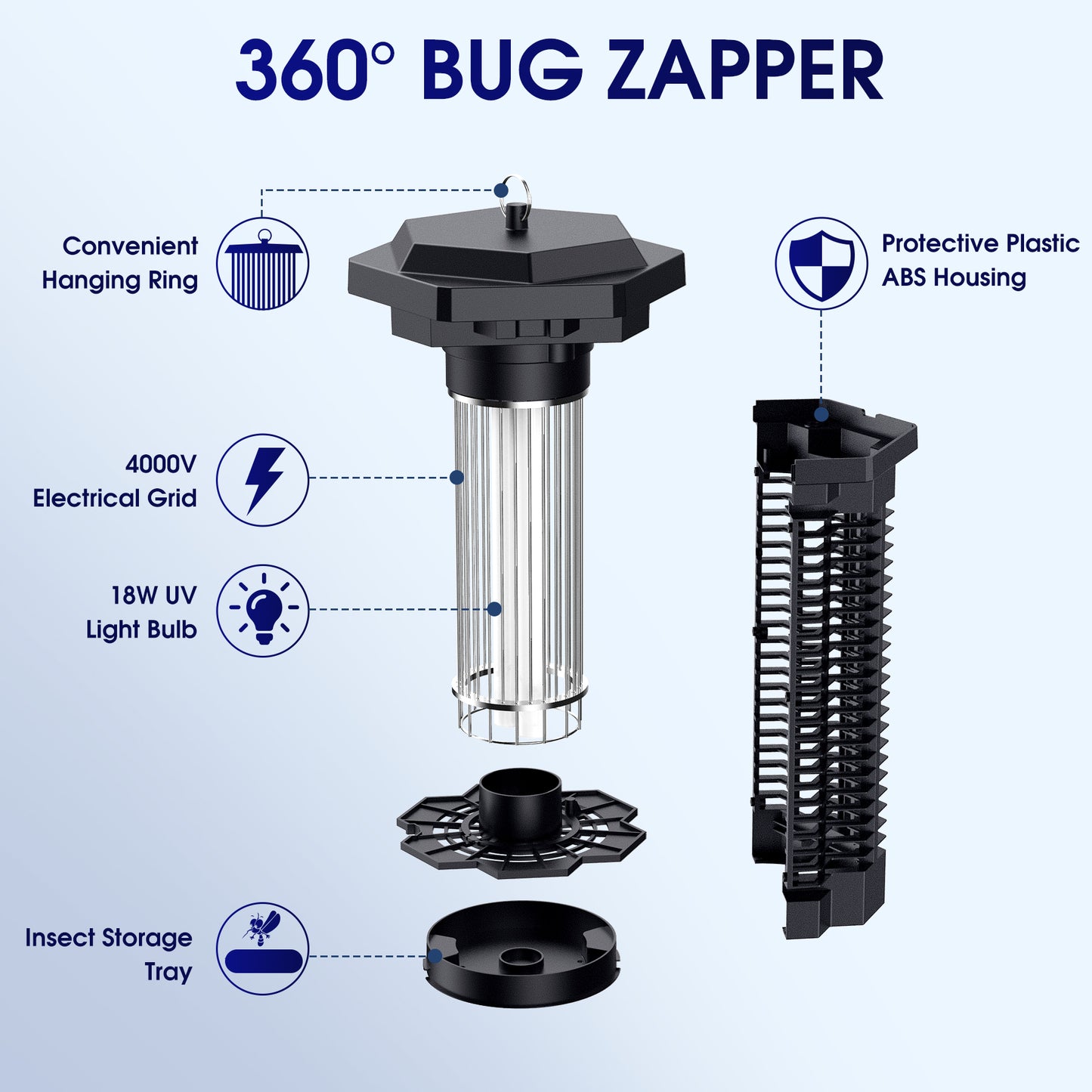 KLOUDIC Bug Zapper 4000 Volt Waterproof Electric Mosquito Killer Trap mosquito repellent outdoor for Home Backyard Patio Garden, Black